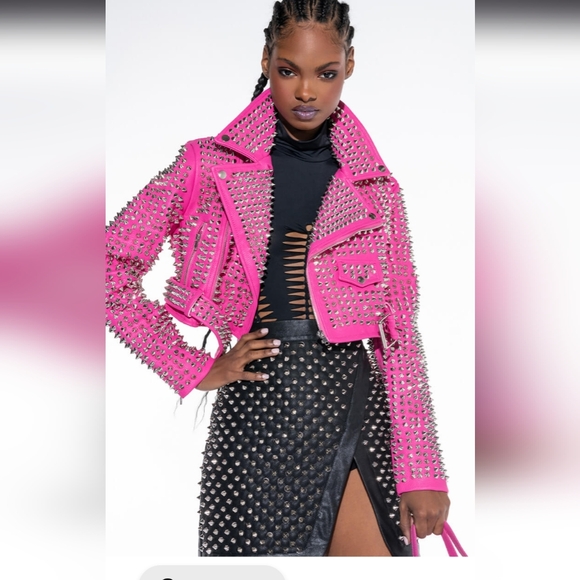 NWOT Akira AZETTE-PINKTHE GAZETTE 3000 STUD PARTY ROCK MOTO JACKET - Picture 1 of 10